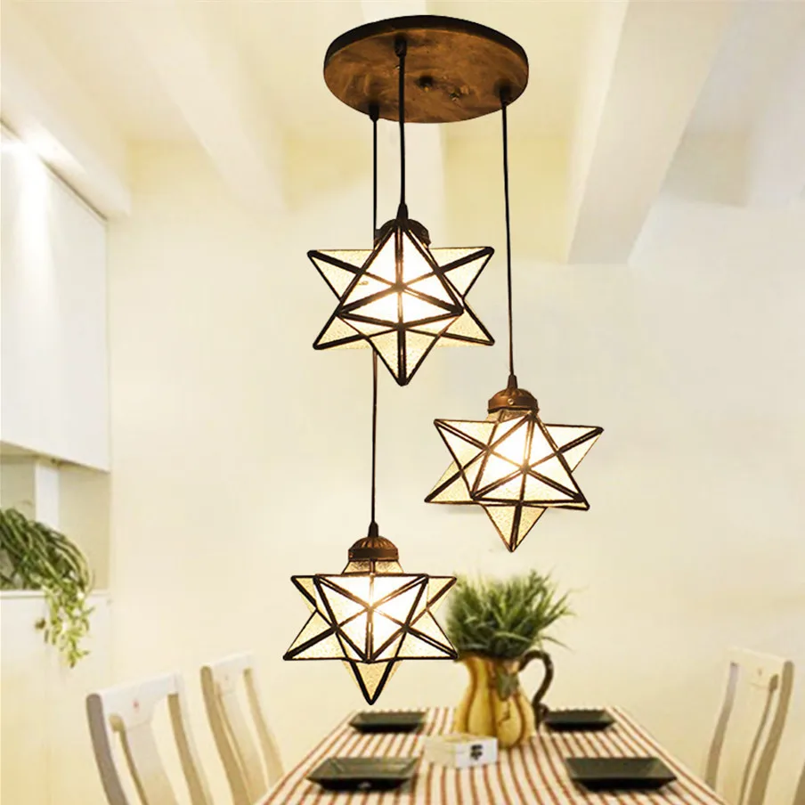 

Mediterranean Tiffany Baroque Star Stained Glass Suspended Luminaire E27 110-240v Pendant Lights For Home Parlor Dining Room