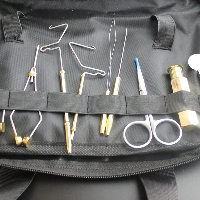  1 Set Fly Fishing Fly Tying Tools Kit in Portable Pack Bag Including Vise Bobbin Hackle Pliers Etc.