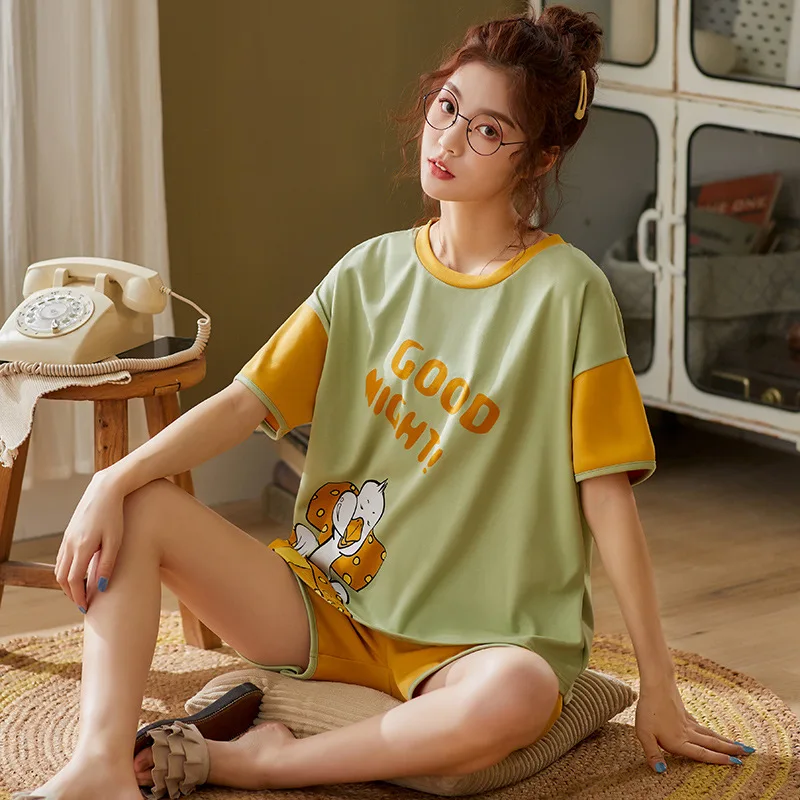 Летняя Милая одежда для сна 2 предмета домашняя пижама из тонкой ткани с