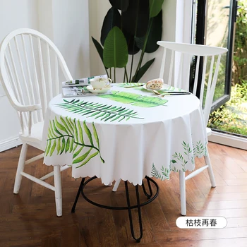

Modern Round Tablecloth With Leaves Geometry Flower Printed Table Hotel Wedding Cover Plastic Party Table Cloth For Waterproof