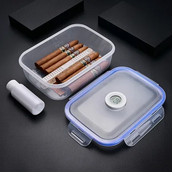 

CIGARLOONG Cigar Case Plastic Transparent Fit 15-20 Cigar Humidor Box with Humidifier Hygrometer Cigar Travel Jar