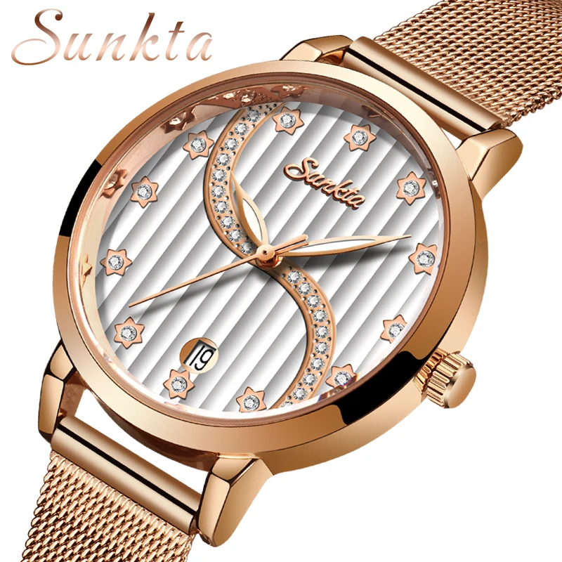 

Reloj Mujer SUNKTA Women Watches Top Brand Luxury Ladies Mesh Belt Ultrathin Watch Stainless Steel Waterproof Clock Quartz Watch