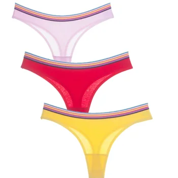 

5pcs Sexy Panties Women Cotton Wind Rainbow G String Thongs Seamless sexy ladeis Panties Lingerie black Yellow Green white