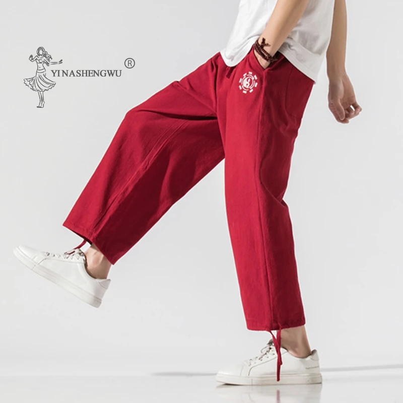 Japanese Casual Kimono Pants Embroidered Harem Loose Harajuku Trousers Japan Men Traditional Asian Clothing Yukata Style Costume