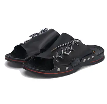 

fashion Genuine Leather Men's Sandals Open Toe Slip On Fashion Casual Shoes Men Men Slippers Roman Summer Beach Sandals