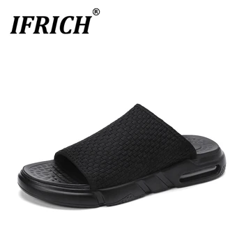 

Hot Sale Men Flats Slippers Black Men Water Slippers Weave Beach Men Slippers Outdoor Pu Man Beach Sneakers Black Brand Slipper