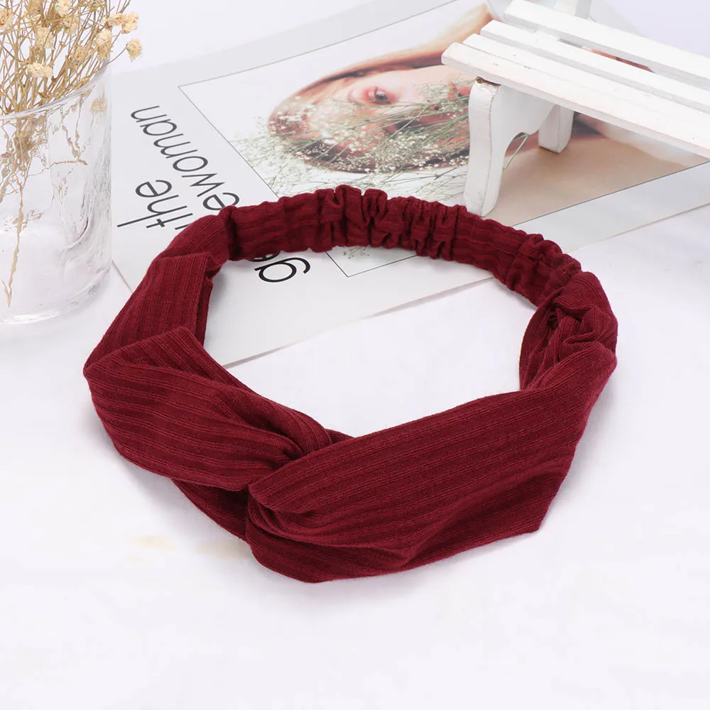 Hot Sale 1 pcs Women Fashion Elastic Stretch Plain Rabbit Bow Style Hair Band Headband Turban HairBand Hair Accessories - Цвет: wine red