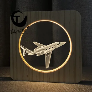 

Solid Wood Hollow Block Wooden Night Lamp Aircraft Modeling Visual 3D Acrylic Material Night Light