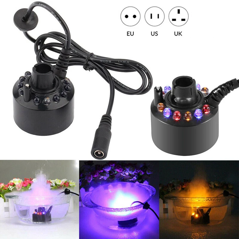 Ultrasonic Mist Maker Water Fountain Pond Atomizer Colorful Proxy Lights With Adapter