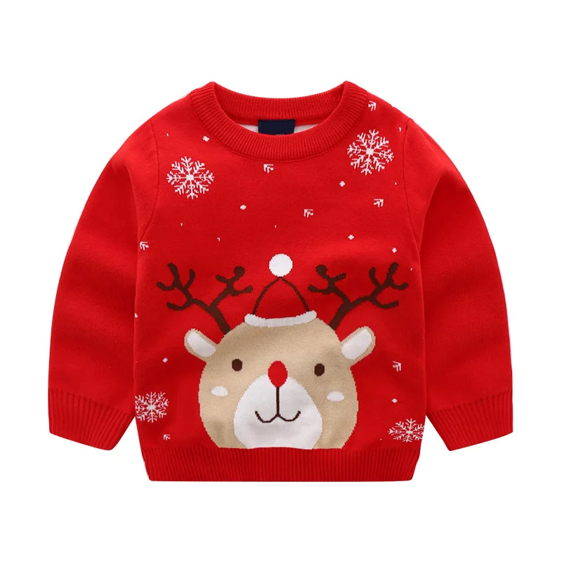 

2020 autumn and winter children's clothing boys Christmas snowflake jacquard Add wool sweater double cotton knitted sweater baby