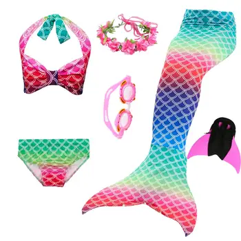 

6pcs/set 2019 Children Mermaid Tails With Monofin Cosplay Costume Girls Kids Swimsuit Ariel Swimmable Mermaid Tail for Swimming
