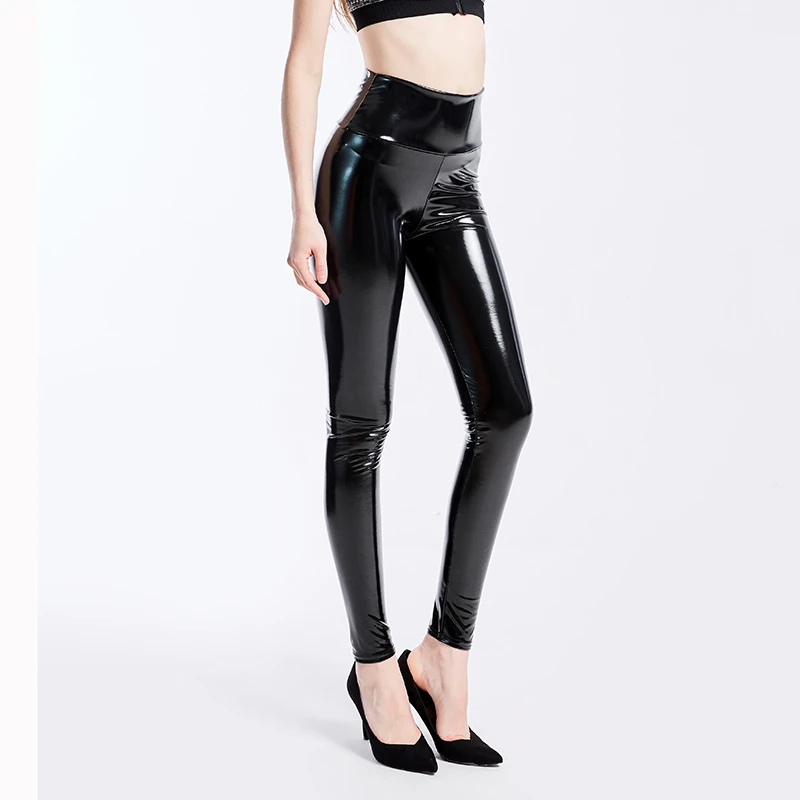 Plus Size XXXL Women Black Leggings Sexy High Waist Elastic Pu Leather Skinny Pants Shiny Wet Look Metallic Latex Leggings seamless leggings