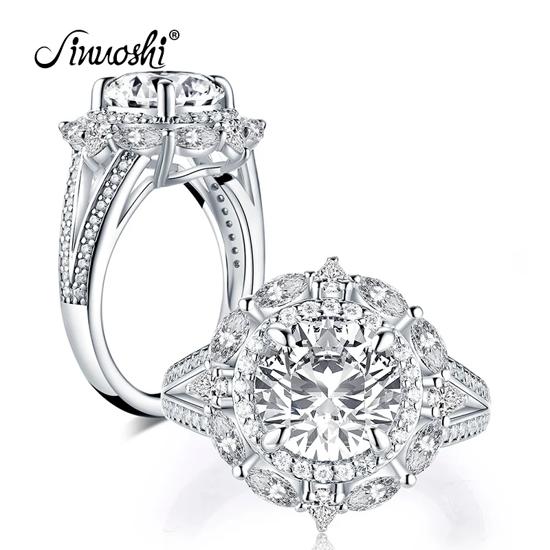 AINUOSHI, модное 925 пробы Серебряное кольцо 2.65ct круглой огранки Halo, обручальное кольцо с искусственным бриллиантом, свадебные ювелирные кольца 9,0 мм