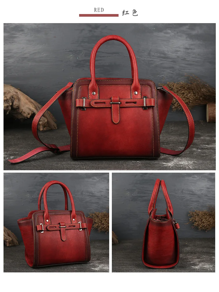 New ladies handbag head leather retro leather women's bag solid-color fashion one-shoulder tote bag