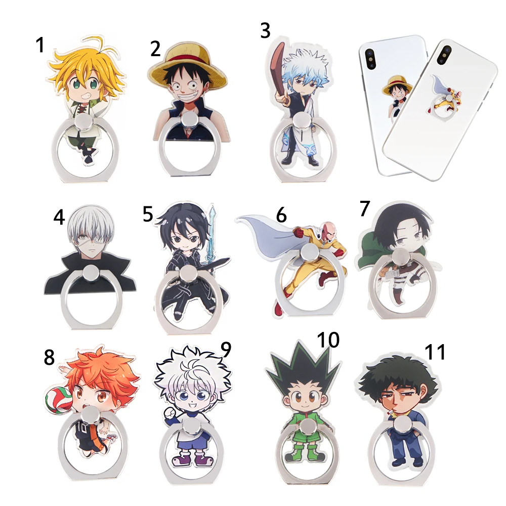 R1687 Anime Boy Cartoon Fashion Ring Metal Mobile Phone Accessories Rotating Ring Bracket Lazy Desktop Anti-fall Bracket Gifts