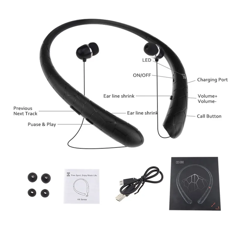 Выдвижные Наушники bluetooth-гарнитура с шейным ободом, Спортивная гарнитура, карта памяти