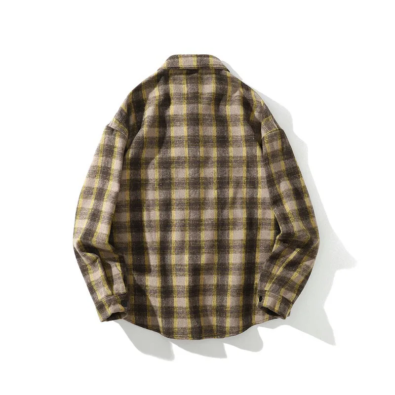 Men Shirt Thick 2021 New Arrival Spring And Autumn Fashion Pocket Checkered Loose Stripe Male Shirt Korean Style Hot Sale S131