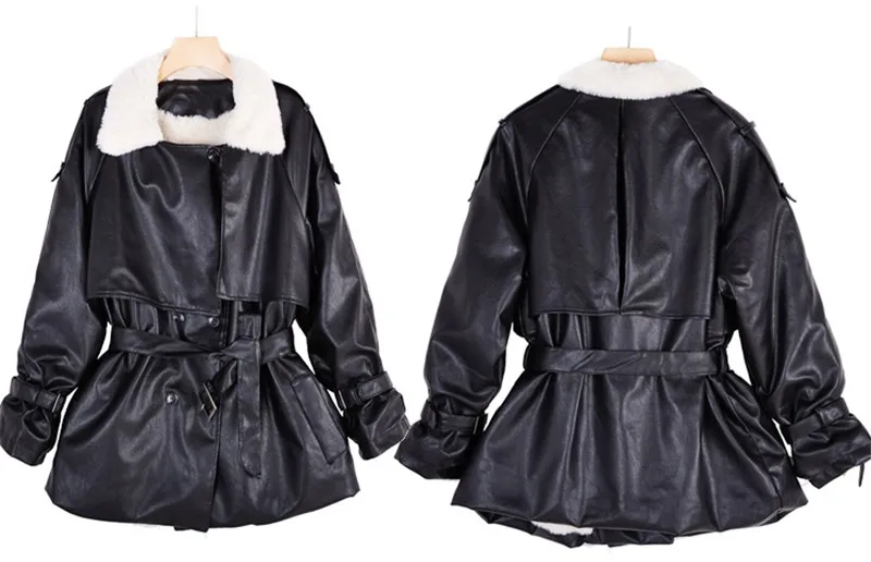 Женская куртка из искусственной кожи, замшевое пальто, зимнее пальто из искусственной кожи с длинным рукавом, мотоциклетная Меховая куртка, женская теплая хлопковая куртка 1743