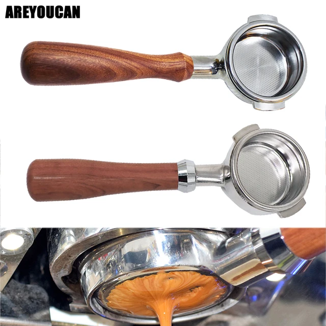 Kávé Fenék Nélküli Portafilter Csoport-Head 58 Mm-Es Kávéfőző Szilárd Fa Fogantyú 304 Rozsdamentes Acél Szerszámok Nagykereskedelem