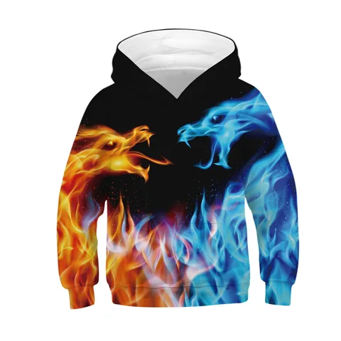 Size Teens Boy Hoodies Autumn 3D Print Lion And Wolf Teenagers Sweatshirt for Boy Christmas Gift Children Coat Kids Clothes