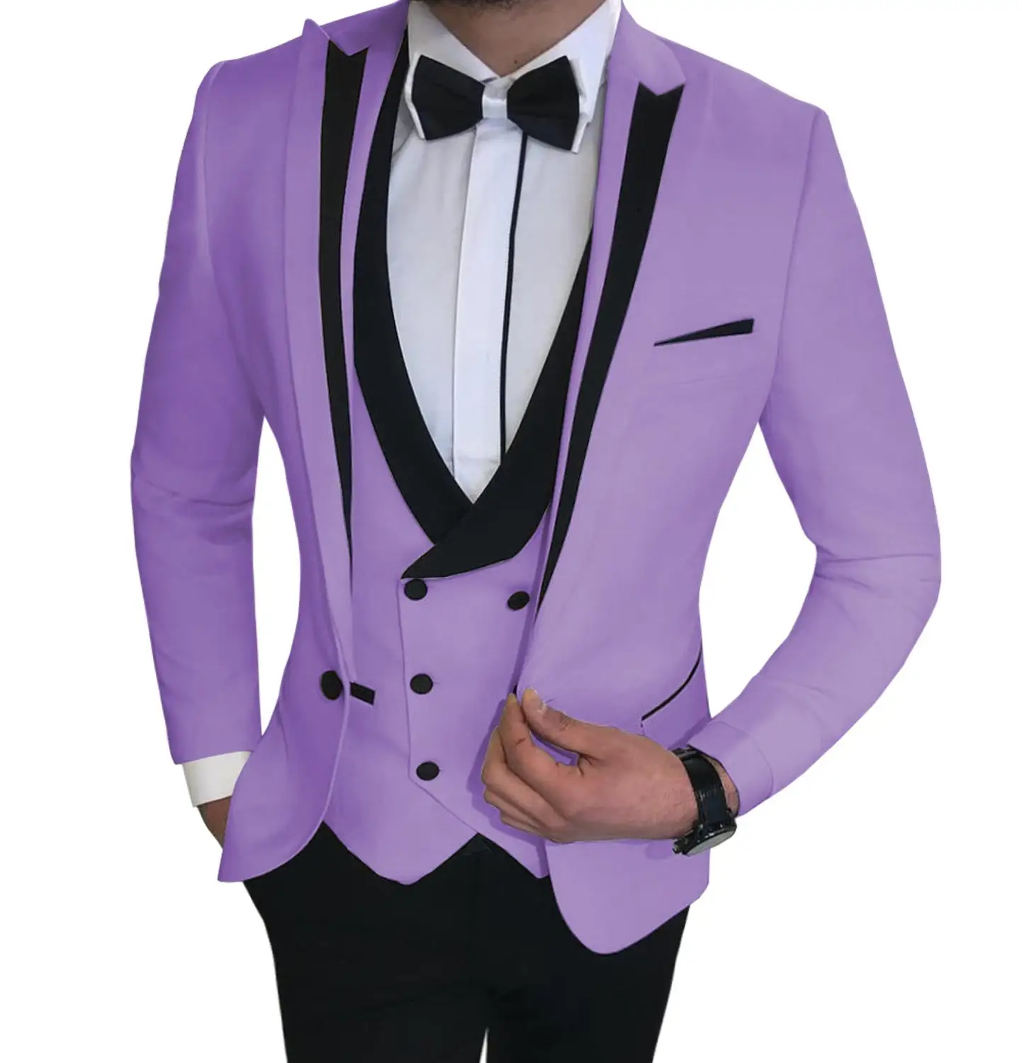 SOLOVEDRESS, мужской костюм, 3 предмета, Повседневный, с зубчатым отворотом, деловой жених, мужской свадебный смокинг, мужской костюм(пиджак+ жилет+ брюки - Цвет: Фиолетовый