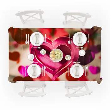 

2019 Valentine's Day Tablecloth Love Heart Print Rectangular Table Cover Holiday Party Home Decor 7.25