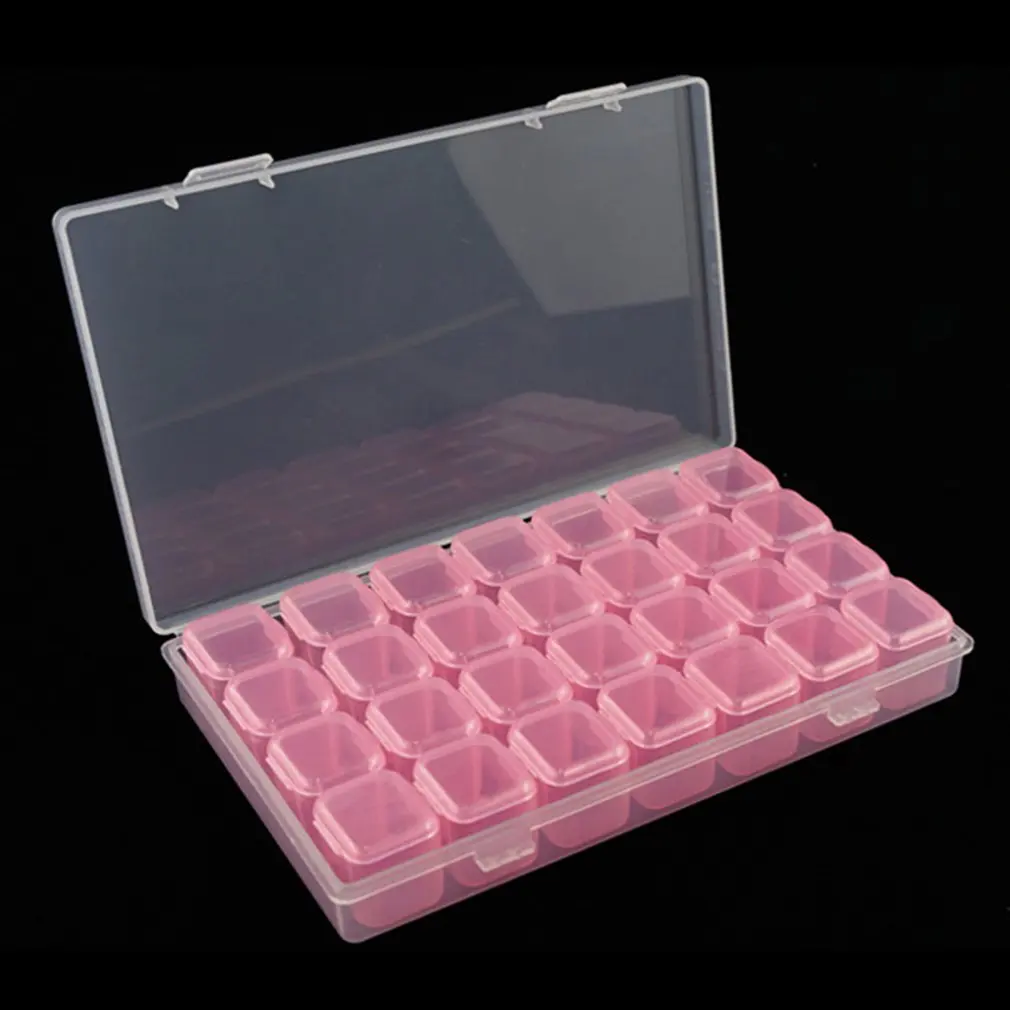 

New 28 Grid Compartment Transparent Medicine Box Jewellery Packing Plastic Removable Box Nail Art Tool Storage Case