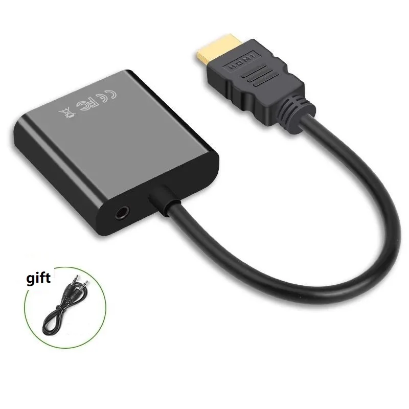 With Audio No Power Высококачественный адаптер hdmi-vga штекер в конвертер с разъемом адаптер 1080P цифровой аналоговый видео аудио для ПК ноутбука планшета - Цвет: With Audio No Power