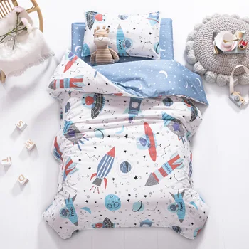 

3PCS Cotton Crib Bed Linen Kit Cartoon Baby Bedding Set Includes Pillowcase Bed Sheet Duvet Cover Without Filler
