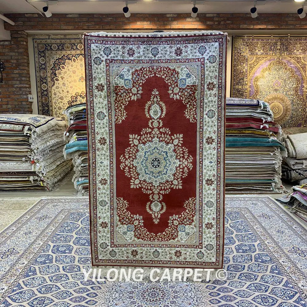 Yilong 3,3 'x5' Восточный ковер шелка фиолетовый медальон ручной работы, изысканные персидский ковер шелка (0085)