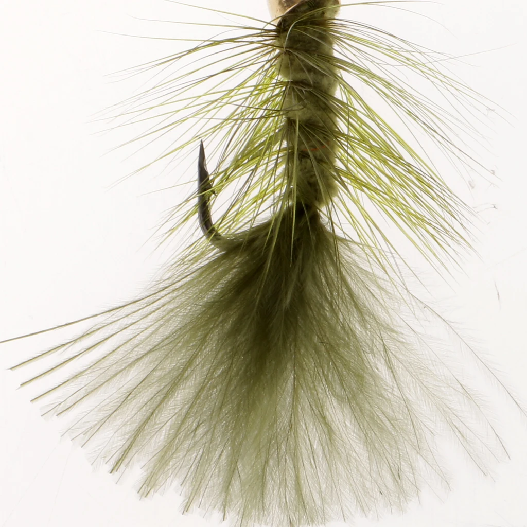 10pcs 1.8`` Olive Wooly Bugger Flies Bead Head Nymph Flies Insects Wet Flies with Artificial Feathers and Barbed Single Hook