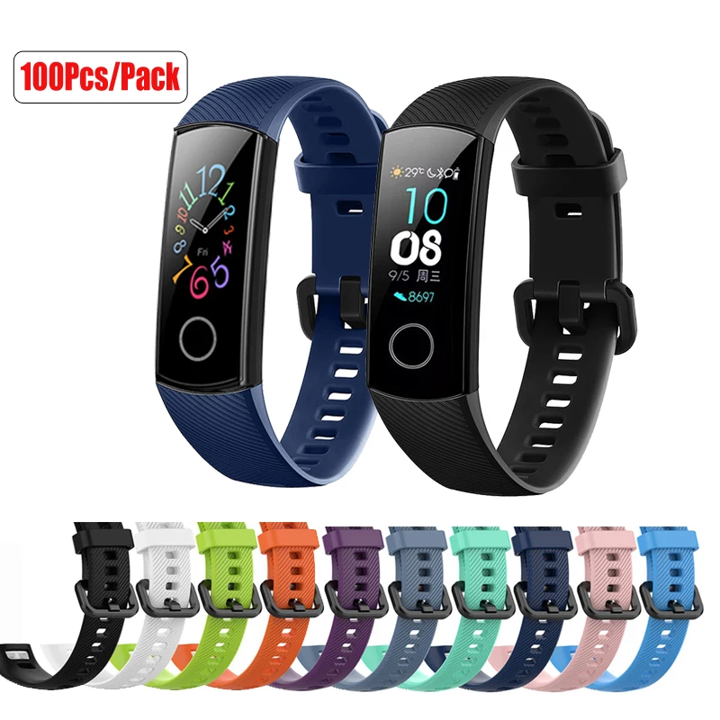 100 шт./упак. браслет для huawei Honor Band 5 ремешок Honor band 4 ремешок, умный Браслет спортивный силиконовый ремешок аксессуары