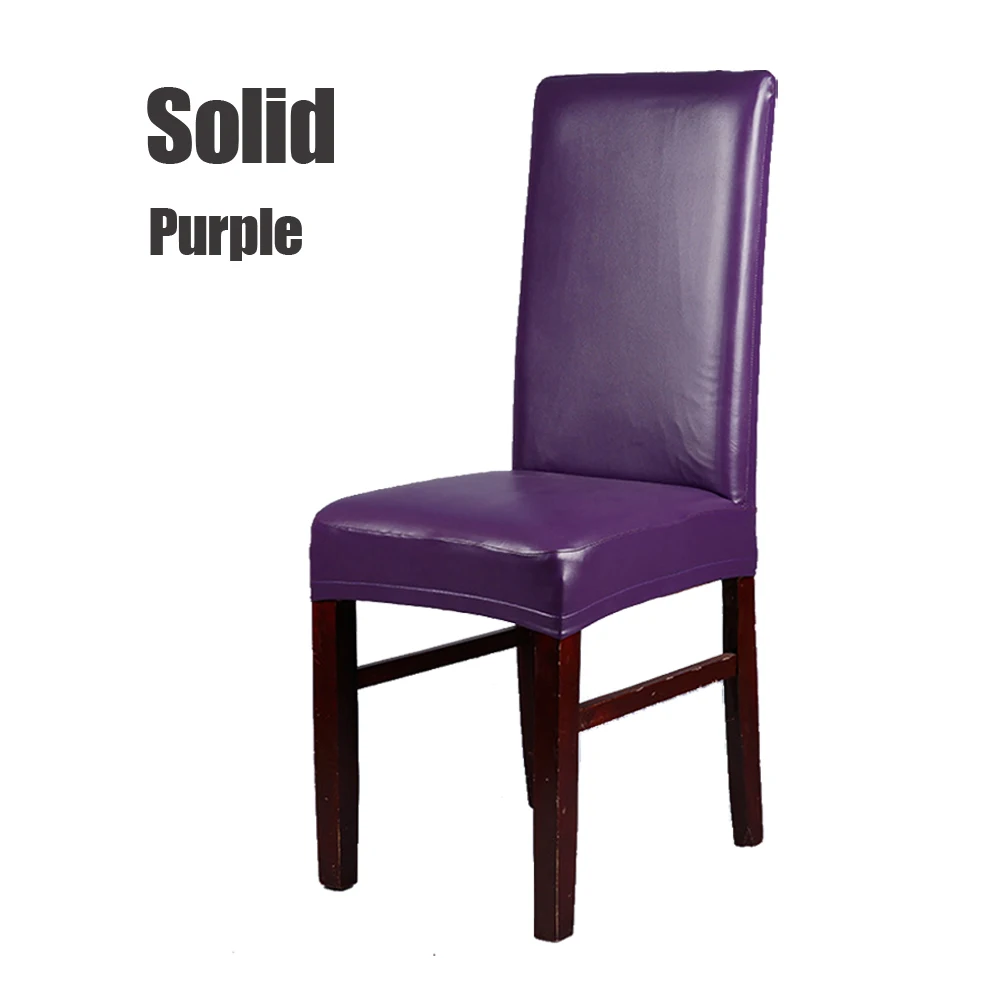 Solid Purple 6 шт./лот, бытовые водонепроницаемые и маслостойкие чехлы для стульев из искусственной кожи, маленькие растягивающиеся Чехлы для домашних обеденных стульев, красный/белый/черный/кофейный - Цвет: Solid Purple