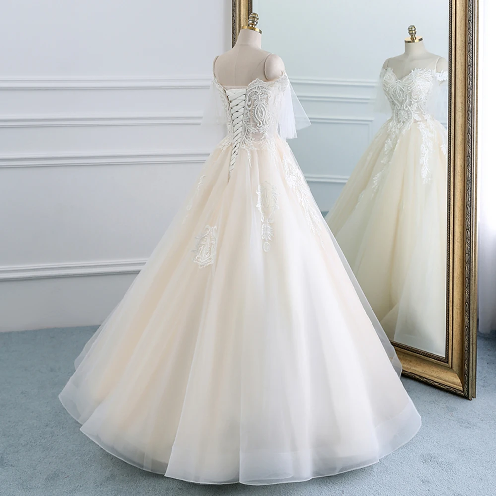 Vestido de Noiva свадебное платье трапециевидной формы с v-образным вырезом, роскошное платье с аппликацией из бисера, платье принцессы с открытыми плечами