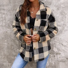 

Autumn Thick Plaid Jacket Woman Fashion Leisure Lapel Fleece Women's Coat Winter Warm Single-Breasted Cardigan Ladies Clothes
