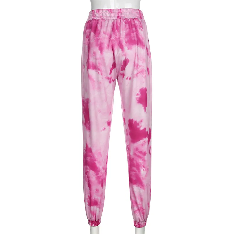 Tie Dye Set Two Piece Outfit Summer Streetwear Sleeveless Crop Top Colorful Pleated Sweatpants Tracksuit Women Lounge Wear