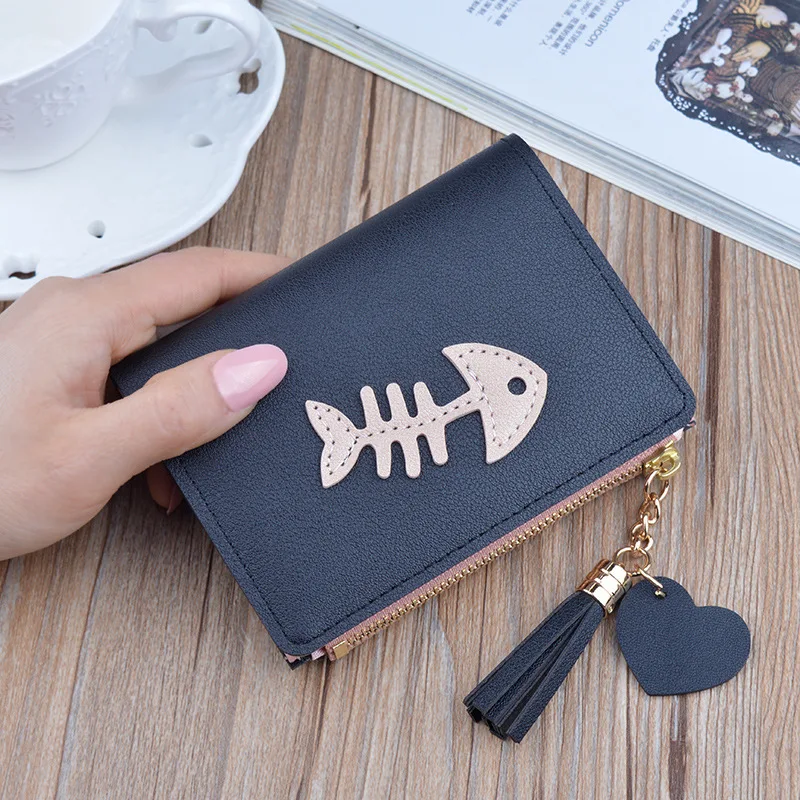 

2020 new wallet women's short 2% off fashionable fishbone wallet Korean tassel zipper female student's pocket change