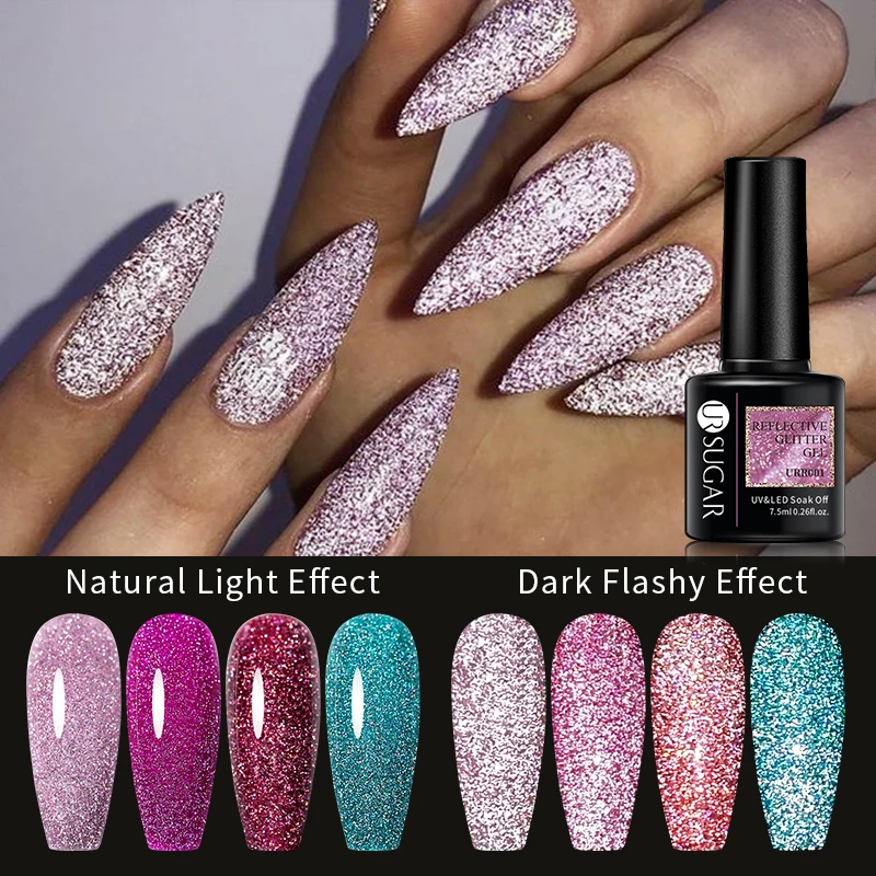 UR SUGAR 7.5ml Odblaskowy żel brokatowy Różowy żel z cekinami Lakier do paznokci Soak Off UV Żel do paznokci Półtrwała dekoracja paznokci - AliExpress 66