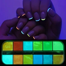 12 сеток/набор флуоресцентный блеск для ногтей порошок Неон фосфор ультратонкий светящийся пигмент 3D дизайн ногтей пыль светится в темноте LAYS-1