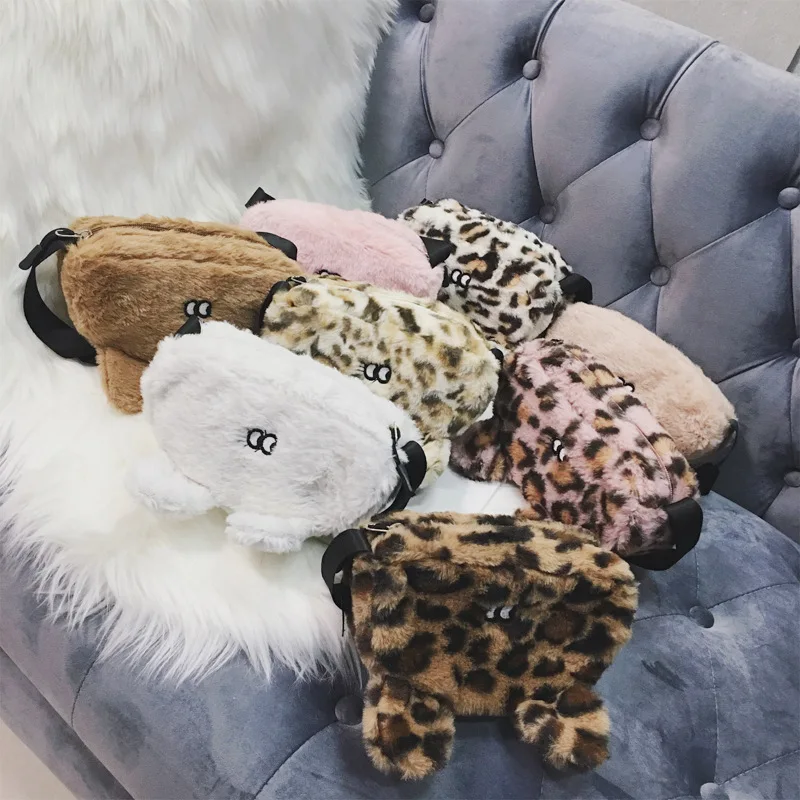

Rabbit Modeling Baby Furry Over-the-shoulder Bag Fashion 2019 New Korean Creative Leopord Pattern Children Trim Package Export H
