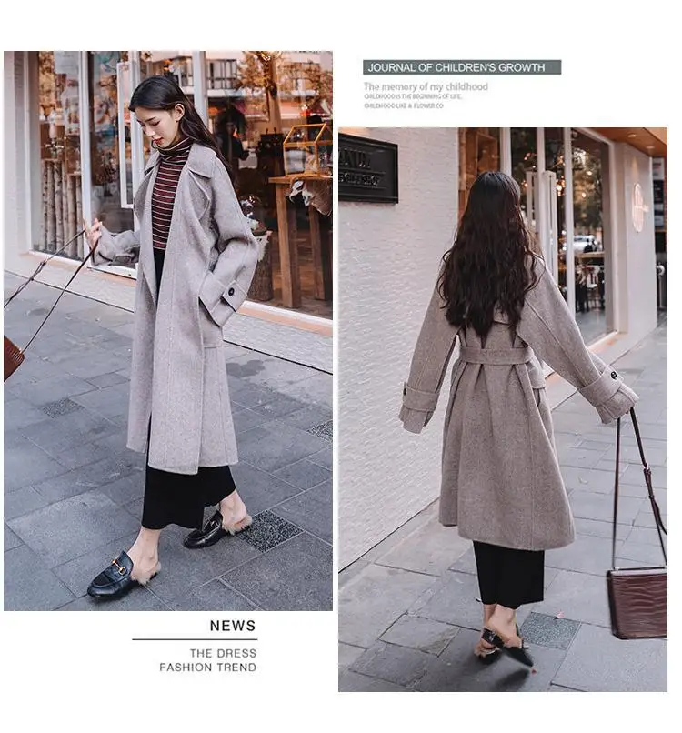 Photo Shoot Autumn& Winter New Style Duffle Coat Korean-style Loose-Fit Lace-up Mid-length Herringbone Woolen Jacket Women