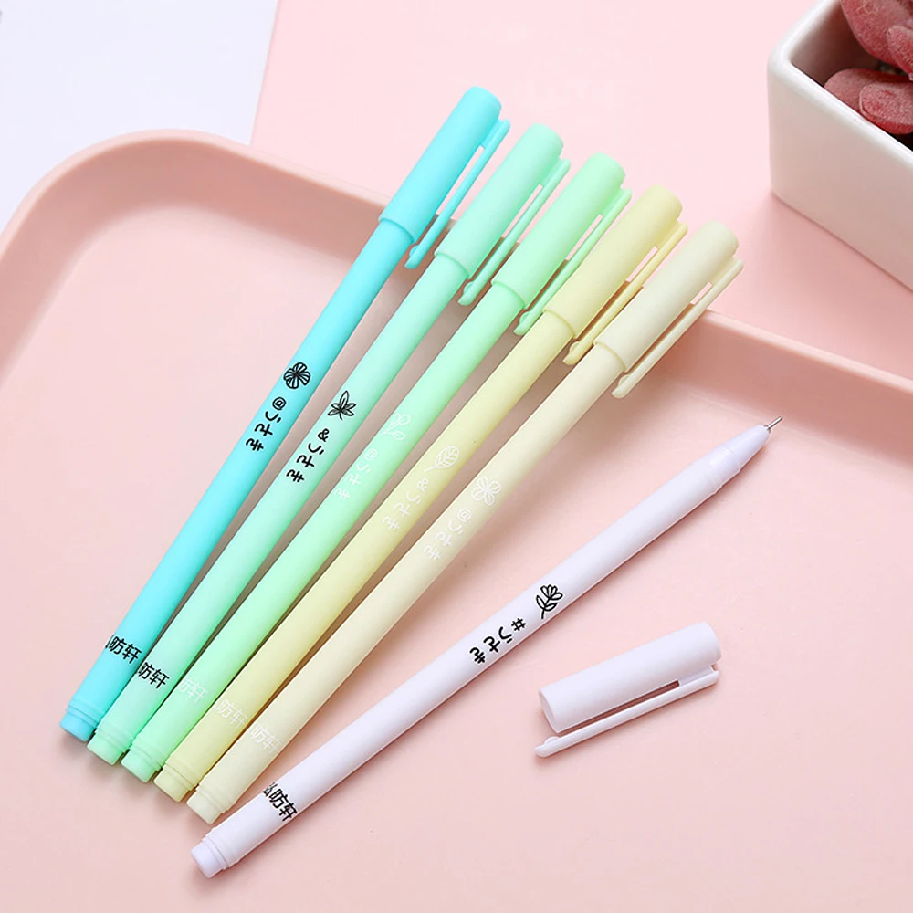 6Pcs/set Creative Morandi Simple Small Fresh Gel Pen Kawaii Quick Drying Cap Neutral Pen Student Ballpoint Pen Journal Supplies