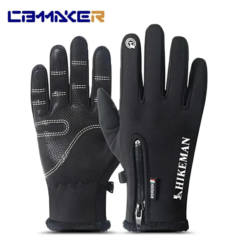 Winter Gloves Cycling Touch Warm Waterproof Work for Anti-Slip Fluff