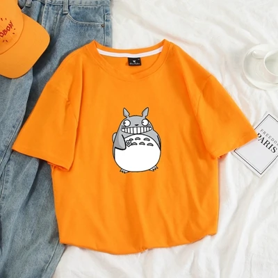 orange Харадзюку Тоторо футболка фильм Миядзаки Хаяо Унесенные спиралью без лица хлопок летние топы японского аниме Женская милая футболка футболки - Цвет: orange