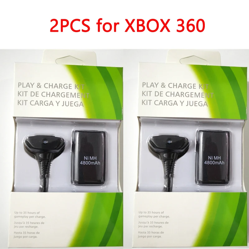 

2pcs/lot 4800mAh Rechargeable Battery Pack with USB Charging Cable For XBOX 360 Wireless Controller Gamepad Ni-MH Batteries Set