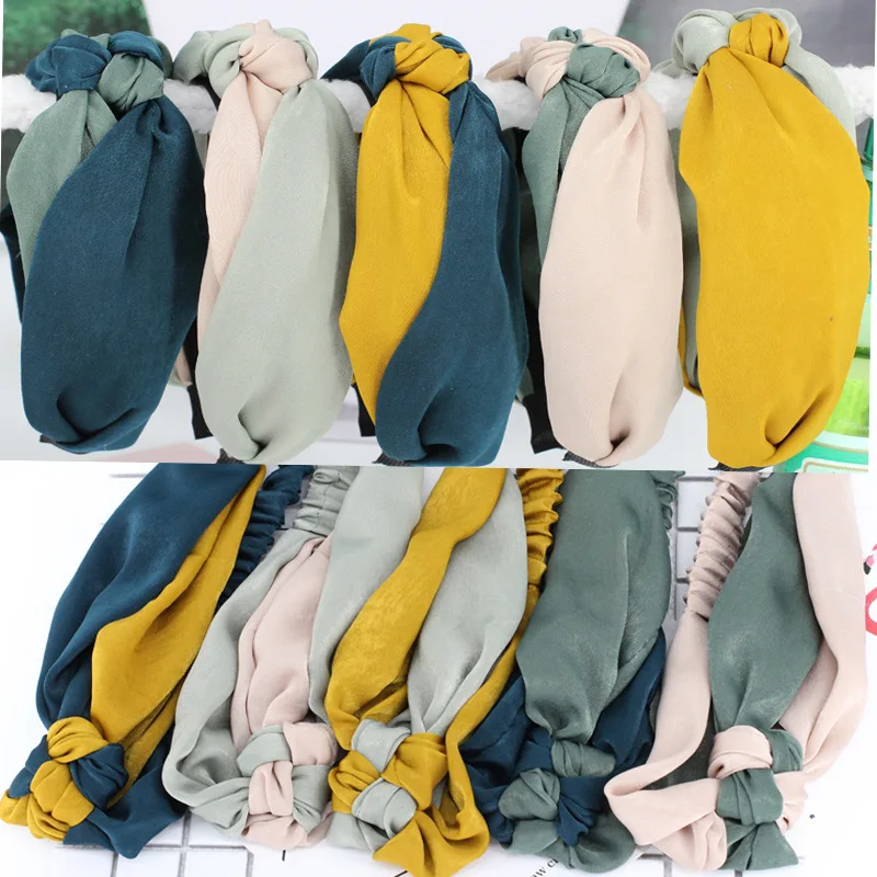 

South Korea Large Rims Fabric Simple Middle Knot Contrast Color Weaving Headdress Headband Hair Bands Japanese Korean Sweet Head