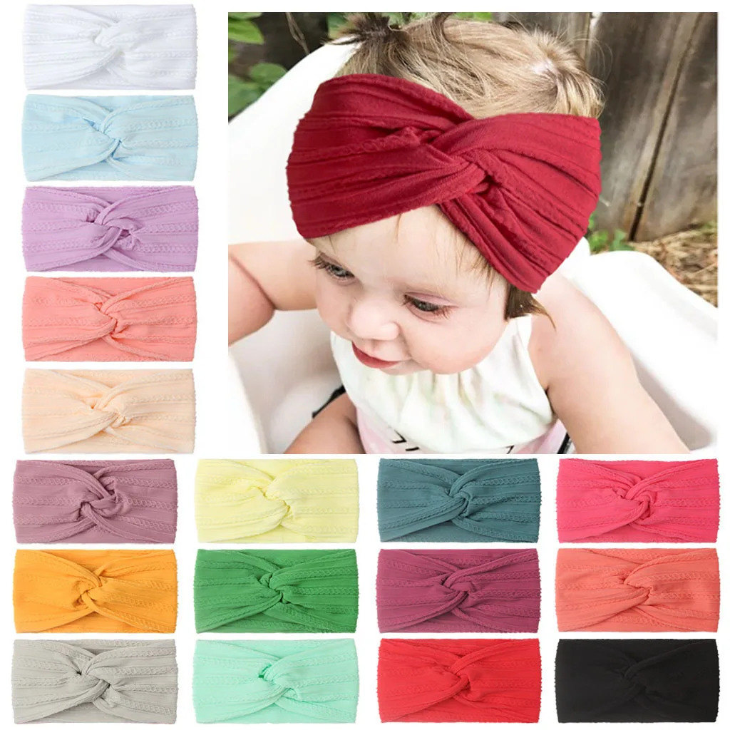 Cable print chain shape Nylon Turban Soft Elastic Headband for Newborn Infant Bebes Bandeau Baby Girls Wide cross Baby Headwrap