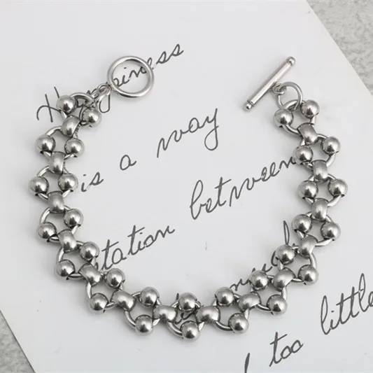 Модные Шаровые Бусины В Стиле Хип-хоп из нержавеющей стали с круглым вырезом для мужчин и женщин, браслет с пряжкой из титановой стали