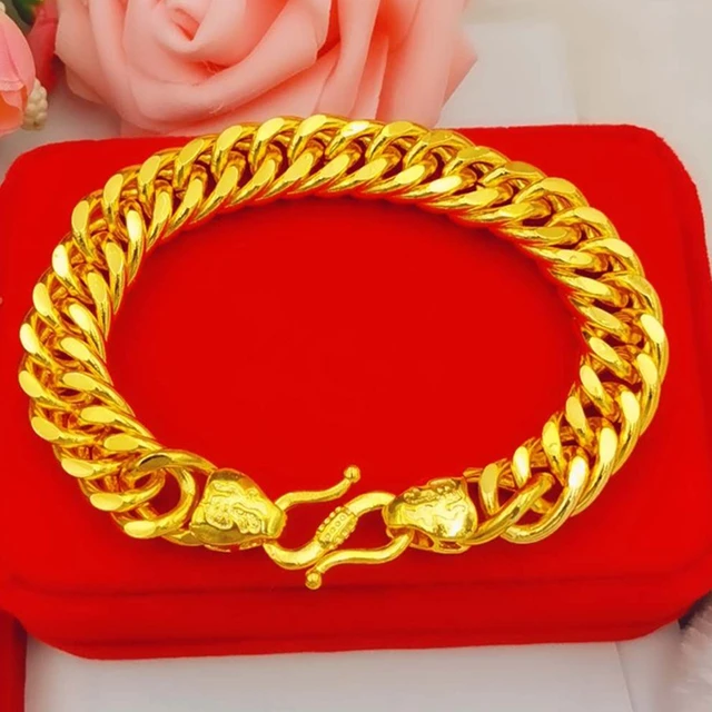 Solid 24K Yellow Gold Bracelet Women Luck Singapore Link Chain Bracelet -  AliExpress