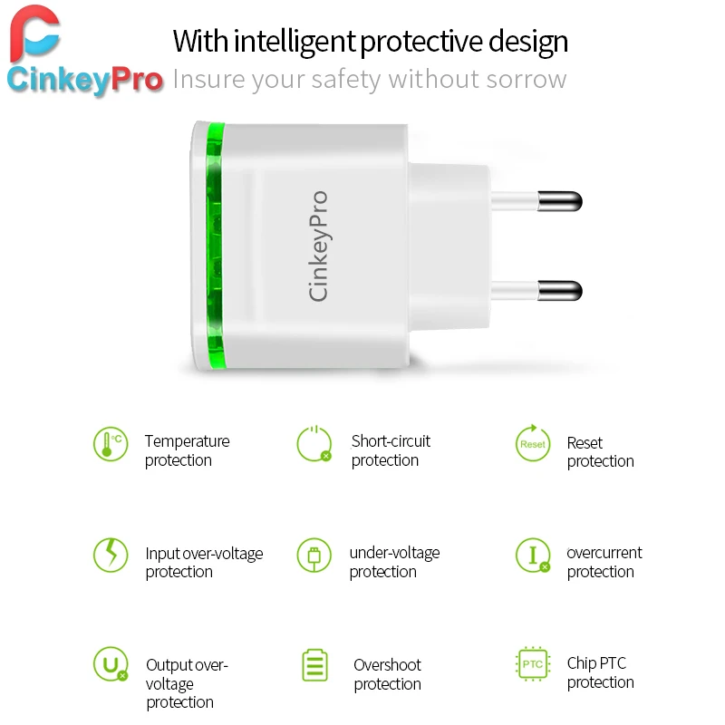 Cinkeypro USB Зарядное устройство для iPhone Samsung Android 5 В 4A 4-Порты мобильный телефон Универсальный Быстрая зарядка свет сетевой адаптер